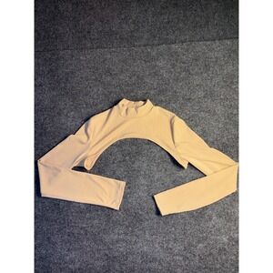 LC Lizette Collection Cropped Top Womens Large Tan Ribbed Long Sleeve Turtleneck